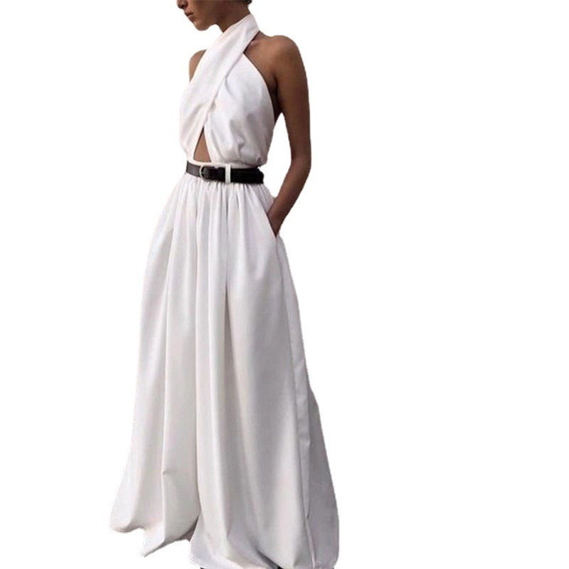 In-Stock European and American Foreign Trade New Women's Clothing Wish Dunhuang Sexy Sleeveless Halter Backless Jumpsuit Long Pants
