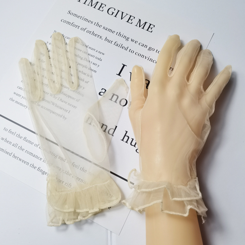Picture of Transparent Short COS Gloves play Colorful Mesh Bag Finger Wedding Evening Dress Sexy Accessories Black Lace DIY