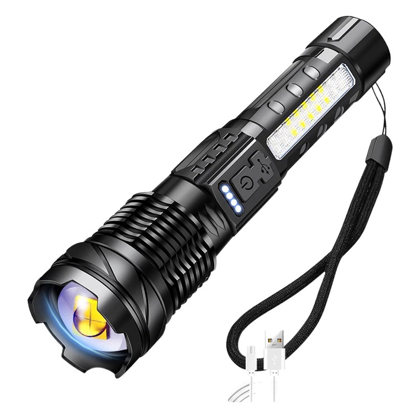 Cross-border new USB charging XHP50 flashlight white laser aluminum alloy tactical self-defense flashlight