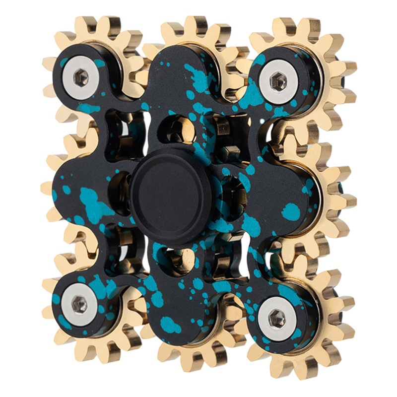 Fingertip gyro nine-tooth linkage finger gyro pure copper gear linkage gyro rotating aluminum alloy decompression toy