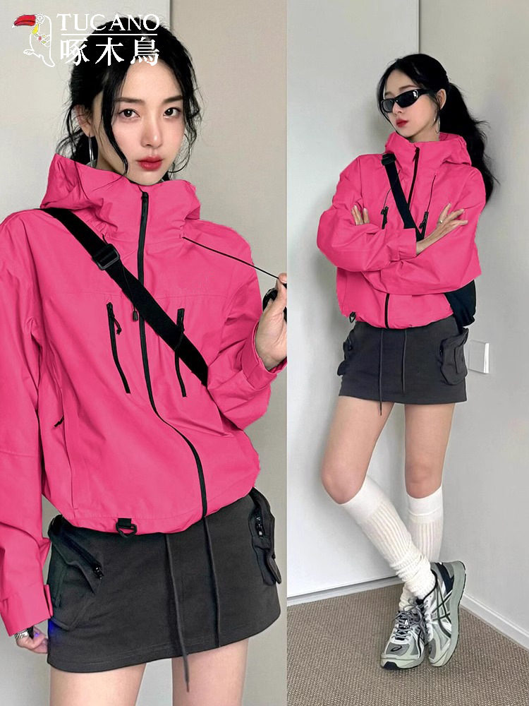 Woodpecker Short Jacket Women's 2025 New Spring and Autumn Outdoor Windproof Sports Jacket for Small Men Mountaineering Suit