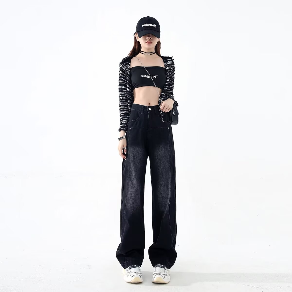 Black Grey Wide Leg Jeans Girls Summer 2024 New Design Sense Straight Slim High Waist Mop Pants