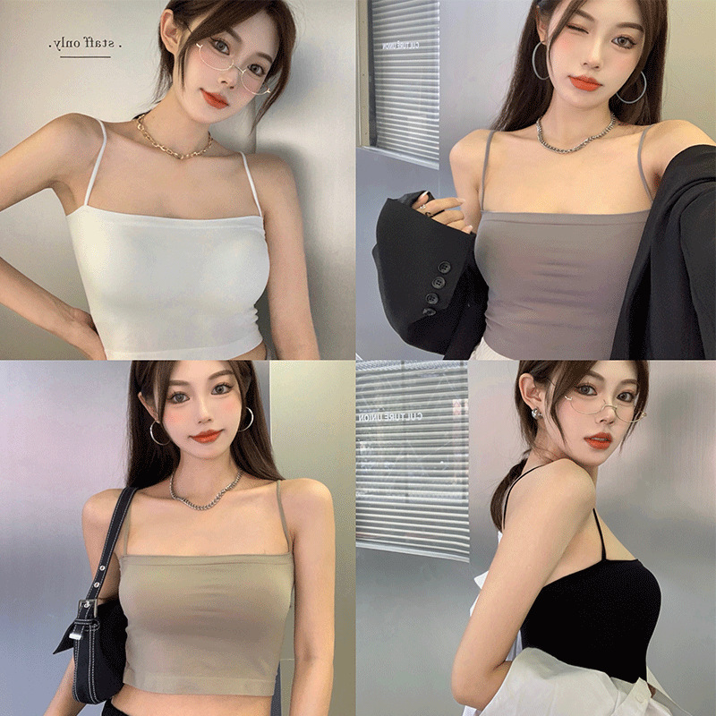 Picture of Solid Color Camisole Women's Summer Outer Wear Top with Fixed Chest Pad No Steel Ring Thin Base Long Thin Tube Top
