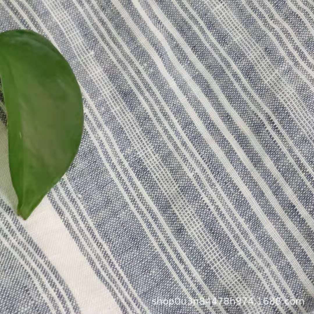 Picture of 100% linen Dark Blue and White Multi-stripes Wide linen Fine Stripesd Wide linen Enzyme Washing Material