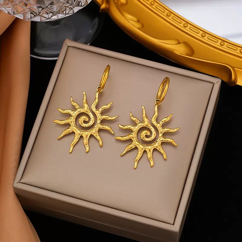 Picture of Cross-Border New Sun Pendant Titanium Steel Necklace Earrings Ring Women's Design Light Luxury Niche High-End Jewelry Set