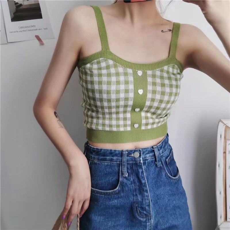 Picture of Plaid Camisole Women's Summer 2022 Inner Wear Tube Top Short Top Outer Wear Trendy Sweet and Spicy Style Hot Girl
