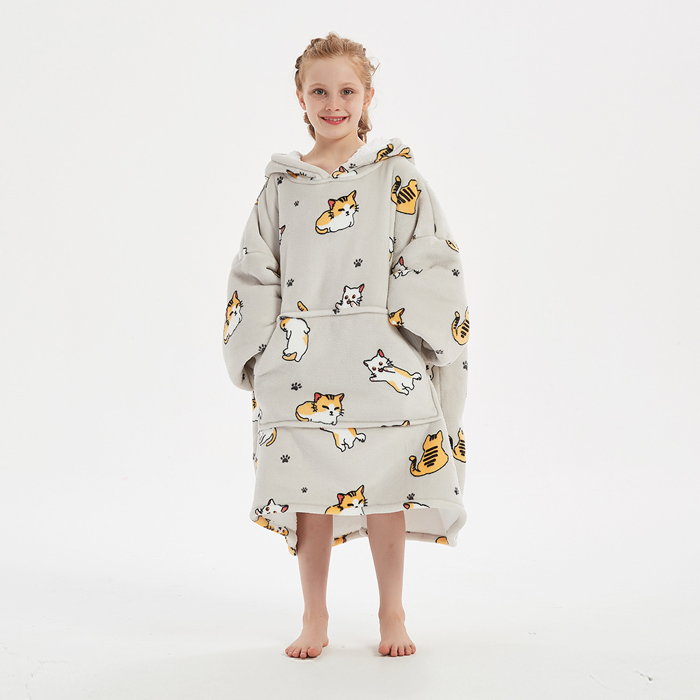 Hooded Lazy Blanket Pullover Children and Teenagers Sweat Thickened Warm Home Casual Wear Autumn and Winter New