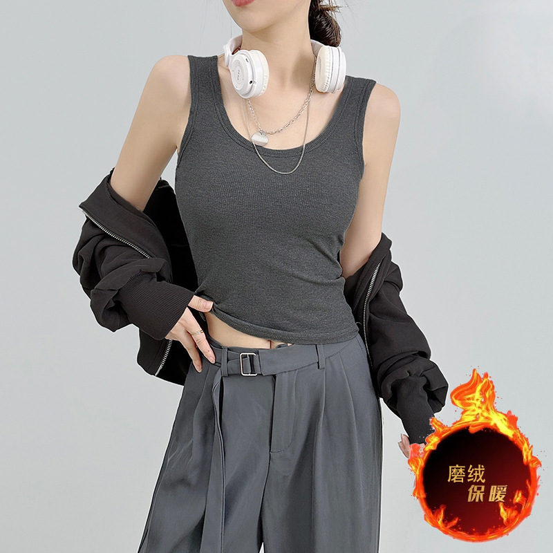 Picture of Warm Vest with Chest Pad and Velvet for Women, Brushed, Can Be Worn Outside, Close-Fitting Bottoming, Large Size Round Neck, Autumn and Winter Heating Vest