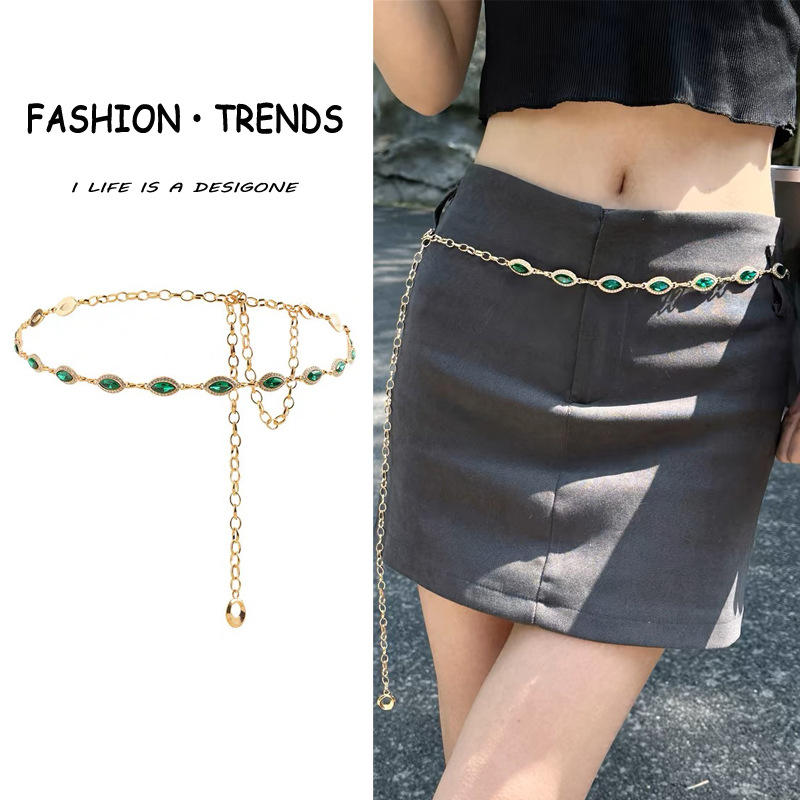 Diamond Waist Chain Accessory for Women, Suitable for Dresses, Chain Belt for Dresses and Jeans, Metal Chain with Rhinestone Inlay, Light Luxury