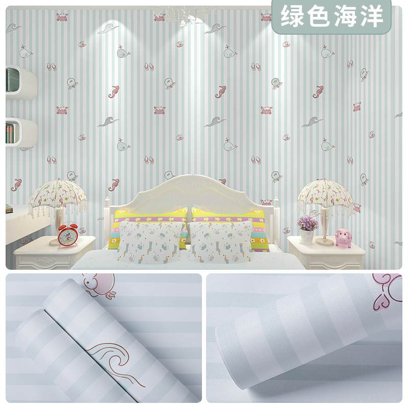 Picture of Wallpaper Self-adhesive Waterproof Moisture-proof Bedroom Background Wall Wallpaper Living Room Bedroom Dormitory Children's Room Cartoon Decorative Wall Stickers
