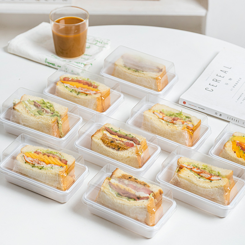 Baking packaging box pet lid sandwich bread rectangular disposable box transparent lunch packing box wholesale