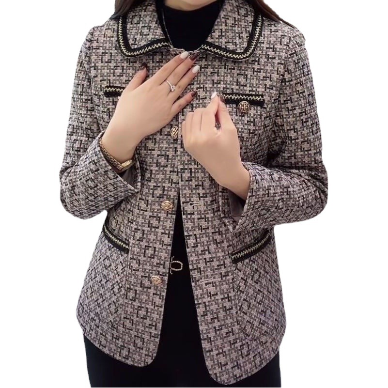 Mother's Western Style Slim Look Short Coat Women's Middle-aged Women's Autumn Fashion Cardigan Autumn Chanel Style Top for Women