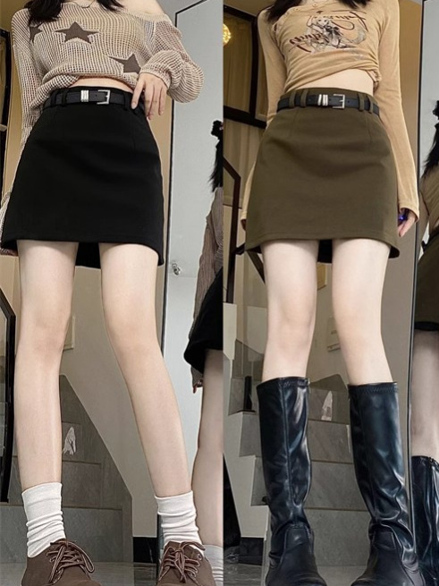 American Style Hot Girl High Waist Suit Joker Skirt A- line Skirt Women's Winter Black Anti-naked Skirt Sexy Short Skirt