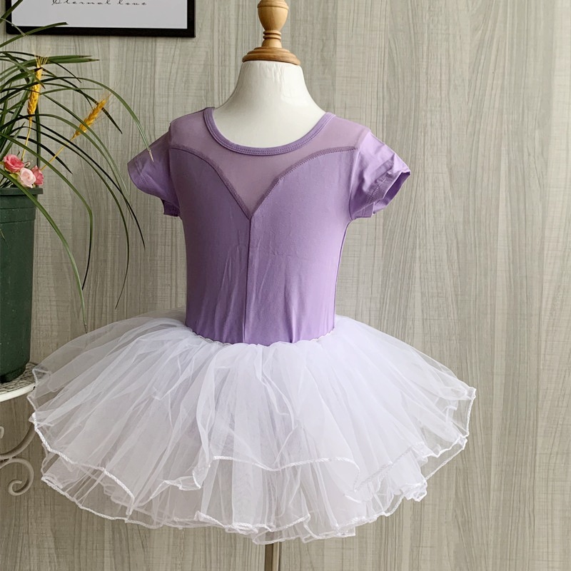 Picture of Children's Dance Training Clothing Mesh One-piece Open Crotch Hidden Button Summer Short-sleeved Clothing Chinese Folk Dance Test Grade Female