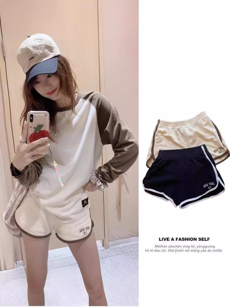 2024 Summer New American Style Tight Casual Sports Shorts Women's Thin High Waist Slimming Embroidered Letter Hot Pants