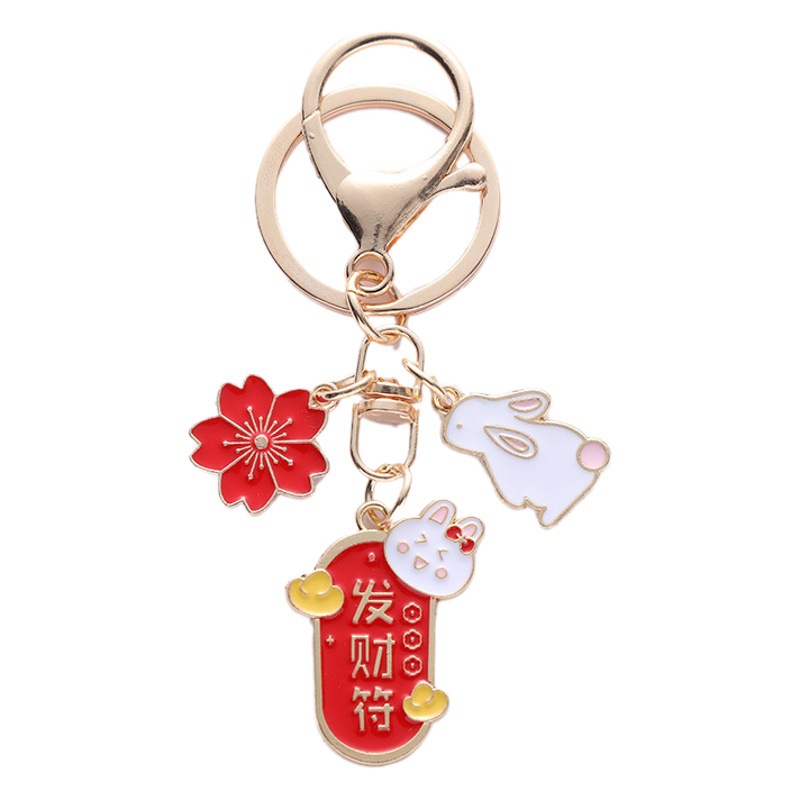 New Good Luck Fortune Charm Keychain Cute Cartoon Rabbit Pendant Creative National Style Holiday Gift Bag Decoration