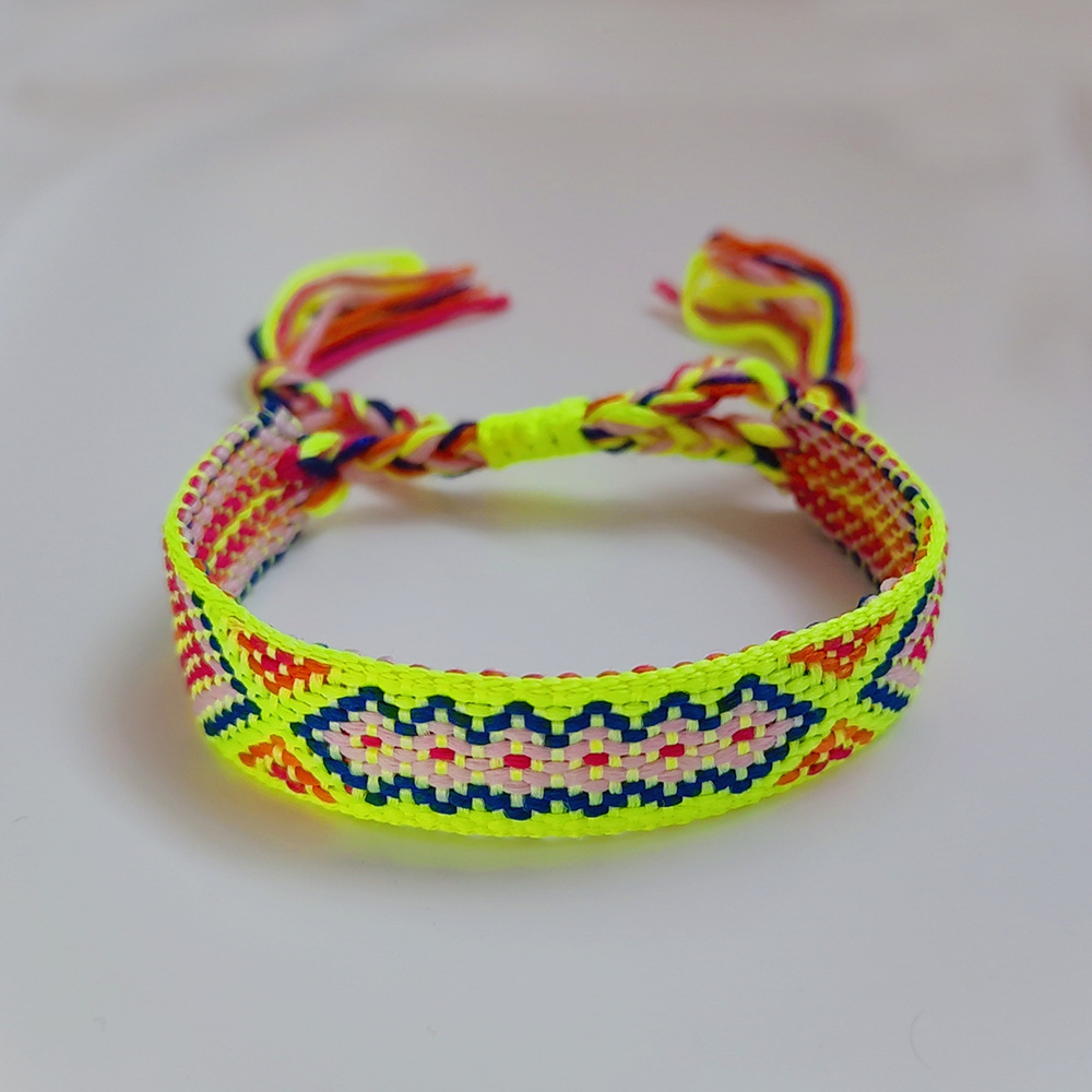 Picture of Colombian Style Ribbon Cotton Bracelet Women's Handmade Woven Ethnic Style Geometric Color Tassel Pure Lucky Hand Rope
