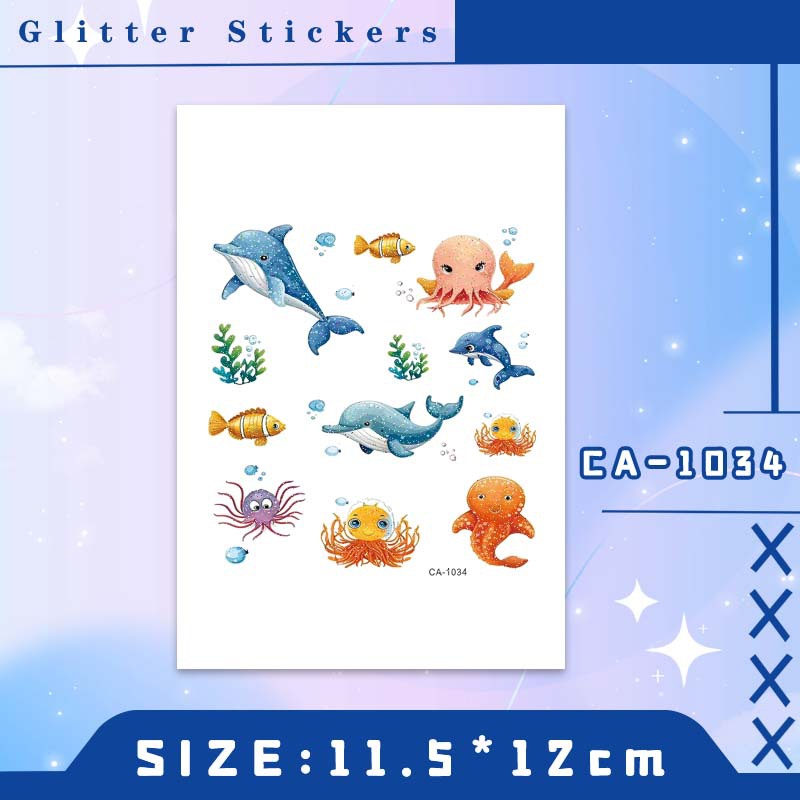 Glitter Sea Biological Sticker Tattoo Sticker Fairy Washable Waterproof Lasting Cute Cartoon Ocean Beautiful Children's Arm