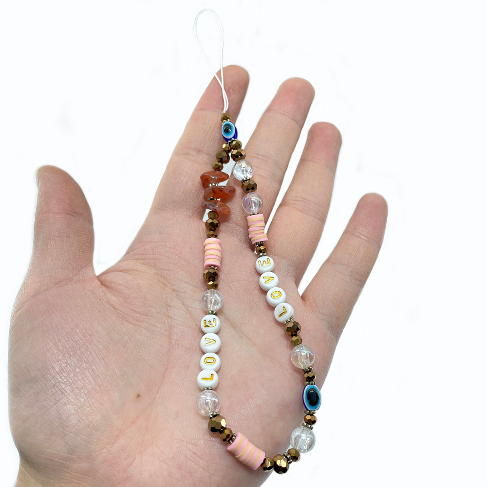 Picture of European and American Style Phone Chain Couple Letter Love Soft Clay Phone Strap Beaded Phone Lanyard Pendant for Women