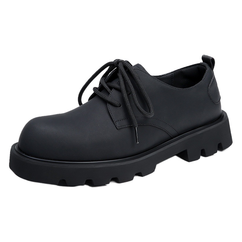 Black High-end Mickey Derby Shoes Men's Thick-soled Height-increasing Casual Leather Shoes Spring Breathable Big-head Retro Trendy Shoes