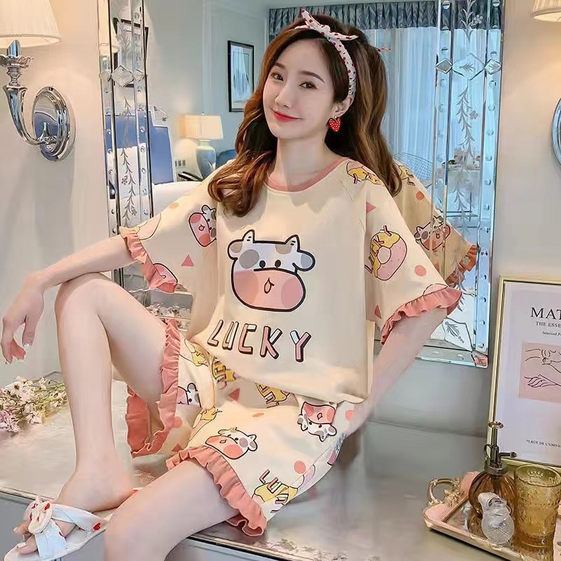 Pajamas women's wholesale summer short sleeve thin spring and autumn suit loose version student large size princess style home clothes summer clothes