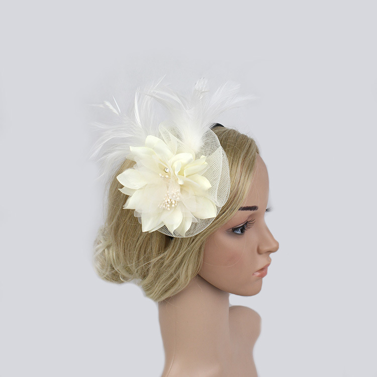 Korean Style New Boutique Flower Small Top Hat Hairband Mesh Feather Headwear Bride Wedding Party Hair Accessories