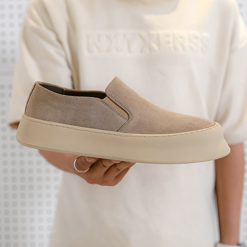 Picture of Men's Thick-Soled Low-Top Suede Loafers, Fashionable Retro British Style Lazy Slip-On Leather Shoes Trend