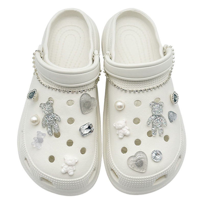 New Cave Shoes Shoes Flower Distinctive DIY Accessories Love Cartoon Bear Bead Chain Removable Upper Decorative Shoe Buckle
