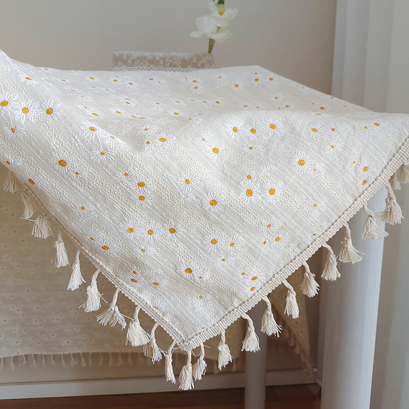 Japanese style Daisy tablecloth ins style cotton linen artistic fresh photo background cloth TV cabinet cover towel coffee table cloth