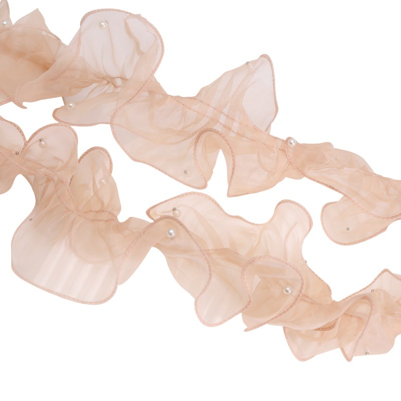 Flower Pearl puff edge yarn wave lace color organza Chanel style edge wrapping yarn wholesale manufacturer