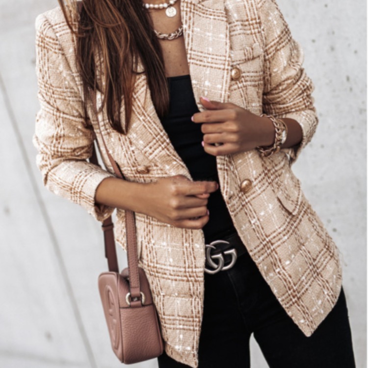 Picture of 2023 European and American Autumn and Winter New Cross-Border Women's Popular Suit Long-Sleeved Double-Breasted Printed Suit Small Outwear Top