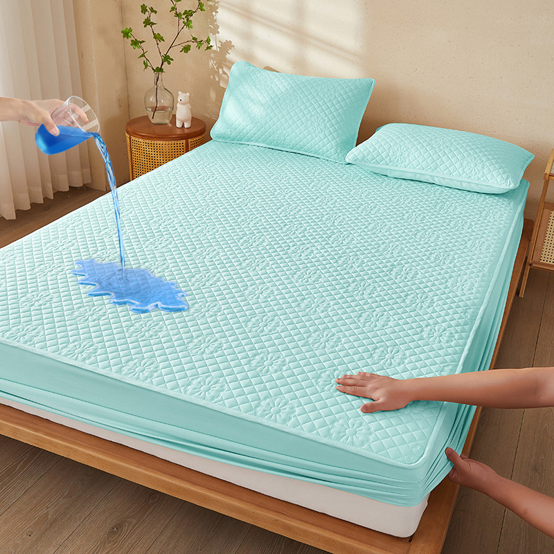 Picture of Class A water-washed cotton-padded waterproof bed hat Simmons mattress anti-slip urine-proof protective cover dust-proof bedspread three-piece set