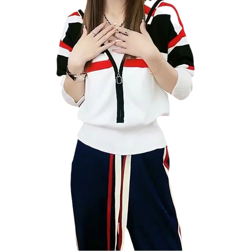 Fashion niche suit women's 2023 new slim fit slimming sports sweater contrast color casual two-piece Korean fashion