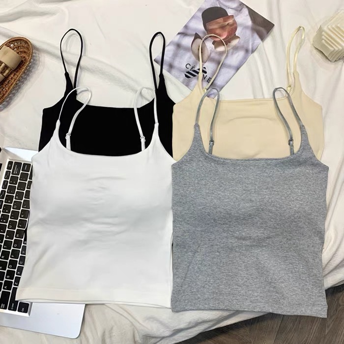 New Style Pure Cotton Sexy Camisole Slim-Fit Fixed Chest Pad Para Breast Tuction All-Match Korean Style Slim-Fit Bottoming Women's Chest Wrapping