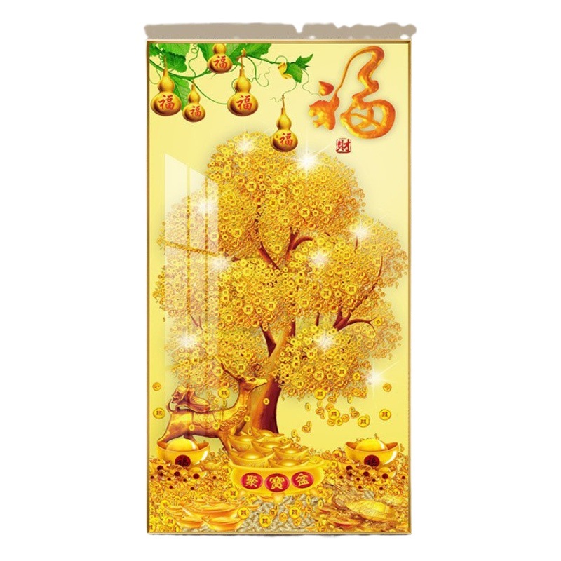 Golden Manifa Tree Hallway Decorative Painting New Chinese Style Entrance Corridor Hallway Hanging Painting Golden Avenue Diamond Painting