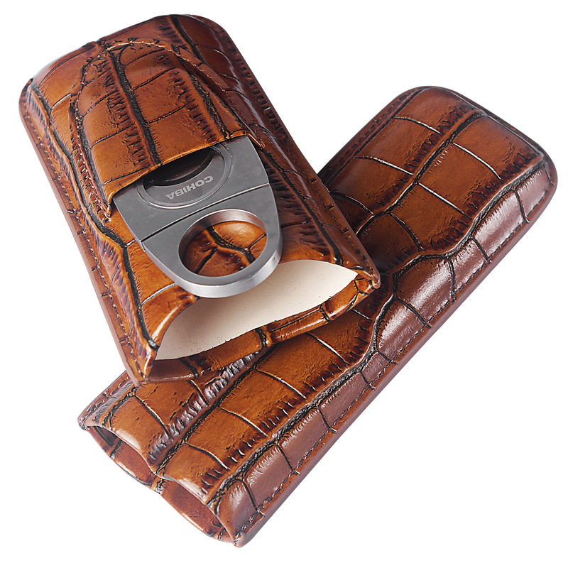 Picture of LUXFO Langyou Compact Handsome Cigar Leather Case Two Pack Cigar Scissors Gift Box Travel Suit