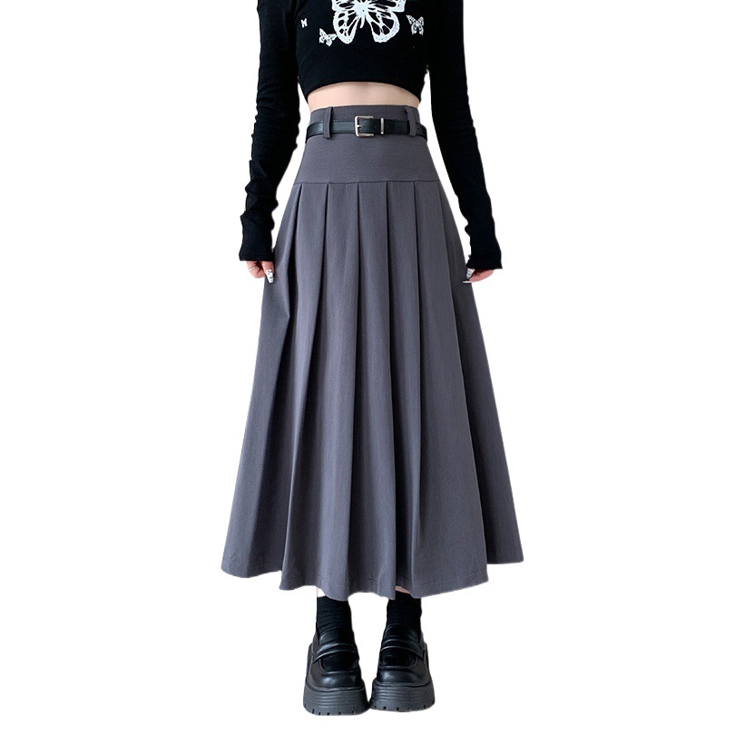 Skirt women's autumn suit fabric belt spring new suit slimming draping A- line pleated skirt for women
