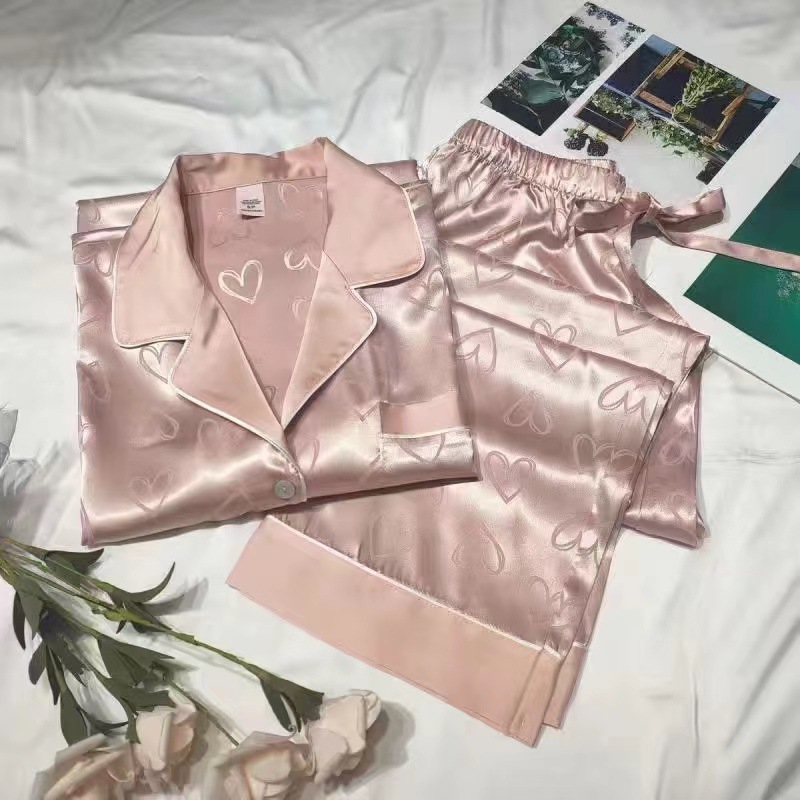 Pajamas Lapel Women's Ice Silk Spring and Autumn Long Sleeve 2023 New Internet Popular New Summer Thin Silk Imitation Home Clothes