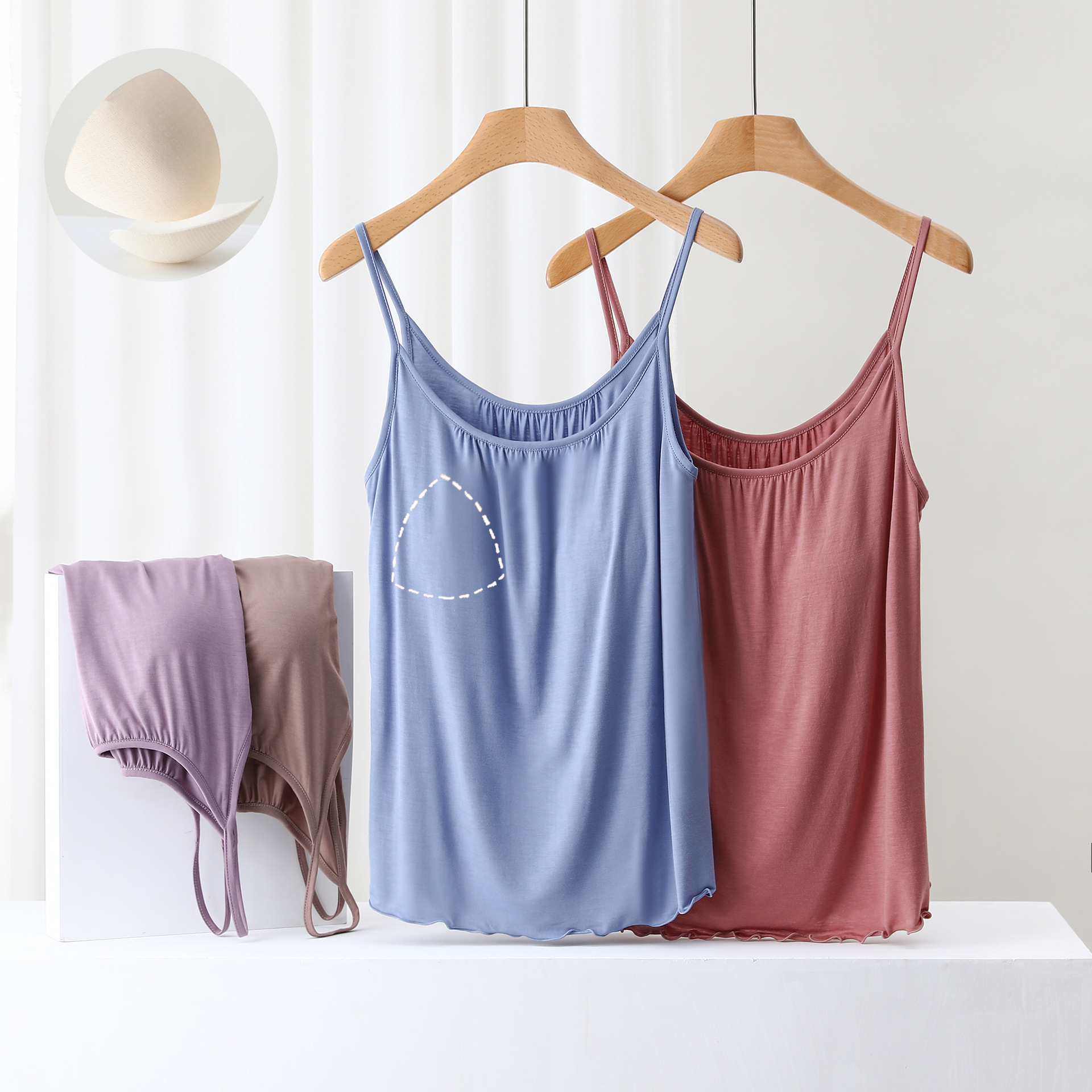 Modal summer camisole bra underwear with chest pad without steel ring one-piece loose bottoming pajamas New