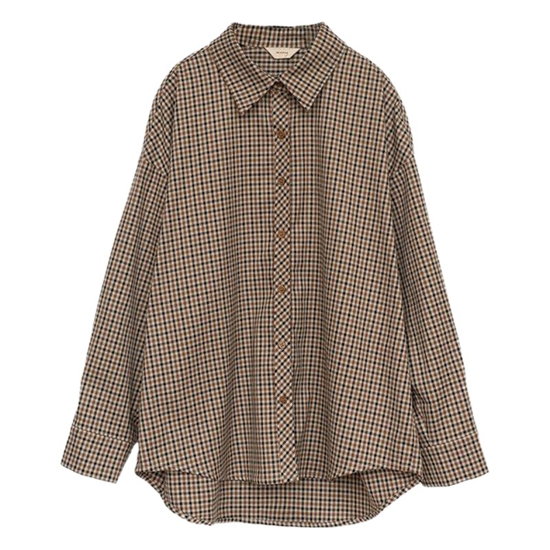 Net red retro Plaid shirt female 2023 Autumn New Korean version of Brown loose long sleeves