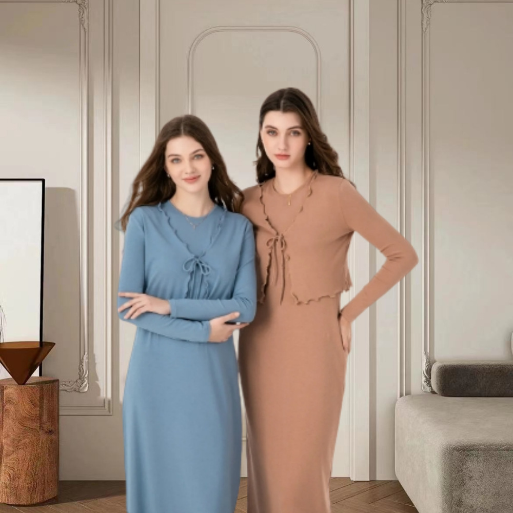 2024 Cross-border Foreign Trade Women's Clothing Amazon AliExpress New Fashion Long Sleeve Cardigan Two-piece French Fairy Dress