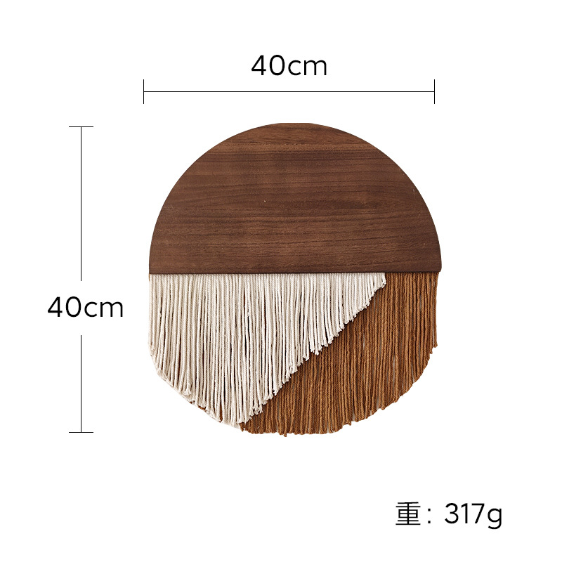 Picture of Bohemian Style Semicircular Wooden Board Tassel Tapestry B&B Cotton Tapestry Background Handmade Wall Hanging Woven Tapestry