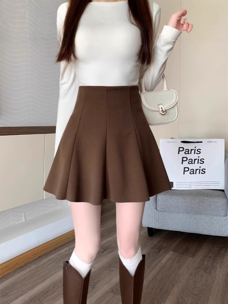 plus size chubby girl Woolen Skirt Women's Autumn 2024 A- shaped Pleated Skirt High Waist Skirt Slim-looking Hip Covering Umbrella Skirt