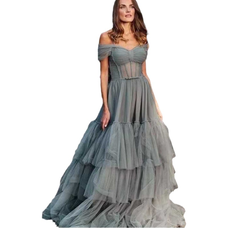 Foreign trade hot-selling mesh multi-layer tube top dress bridesmaid dress plus size small wearable dress