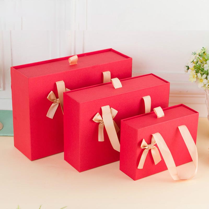 Big red exquisite bow portable drawer box Wholesale Candy Bride wedding gift packaging box manufacturers