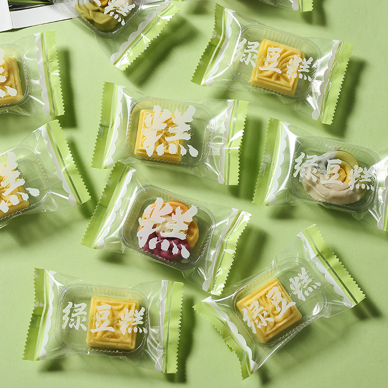 Thickened mung bean cake packaging bag machine-sealed transparent bottom support mung bean sorbet bag baking handmade sorbet bag wholesale