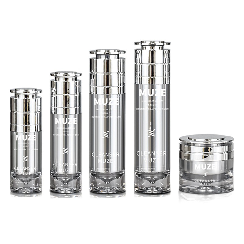 Muze custom high-grade mirror silver water emulsion spray packaging bottle plating thread cap 100ml thick PETG bottle