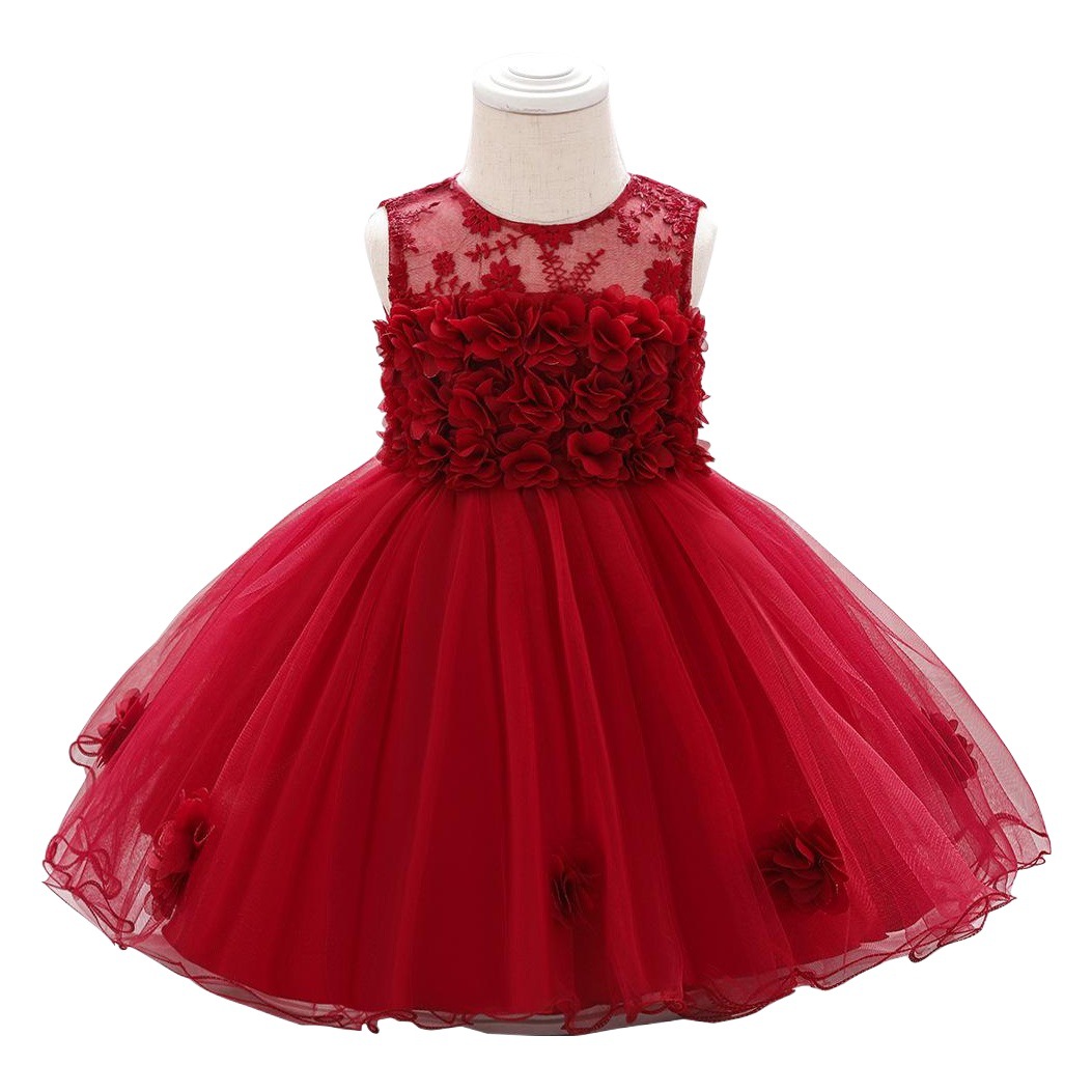 Picture of Manufacturer Kidsren's Dress 2025 European and American New Girl Dress Flower Mesh Infant Princess Dress One-Year-Old Kidsren's Dress
