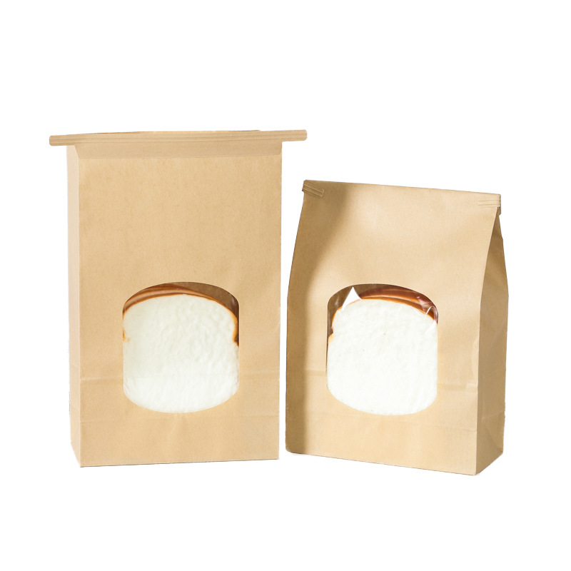 Picture of Spot Window Toast Bread Bag Kraft Paper Wire Baked Tea Snacks Transparent Packaging Paper Bag Manufacturer Wholesale