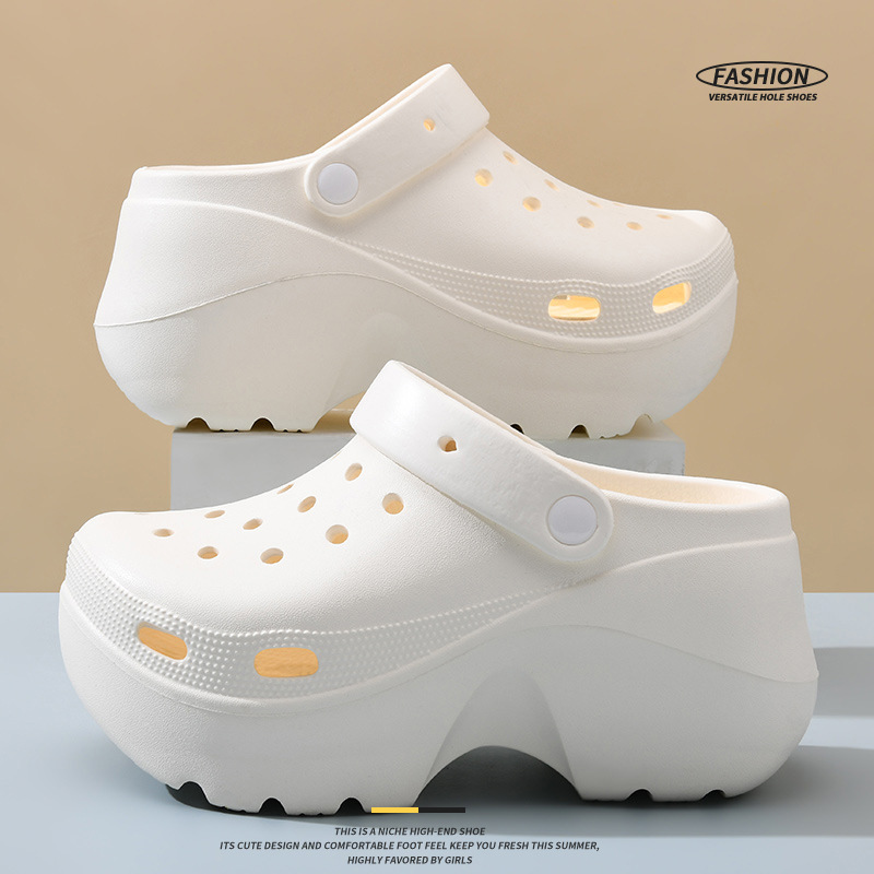 Thick-soled hole shoes women's summer outdoor breathable non-slip toe-covered high-rise EVA all-match platform bottom wear-resistant slippers
